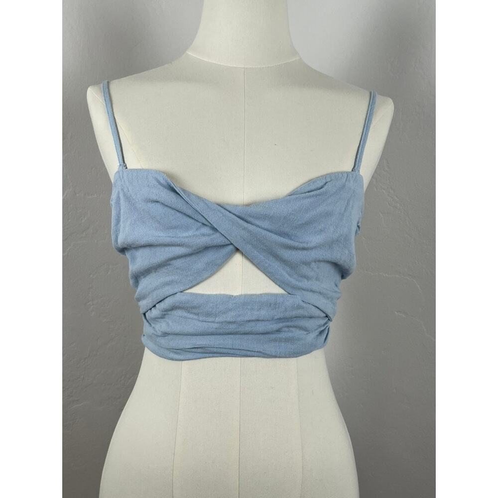 HELLO MOLLY CHAMBRAY BLUE SIGNATURE CROPPED TWIST TOP (Womens: 8)